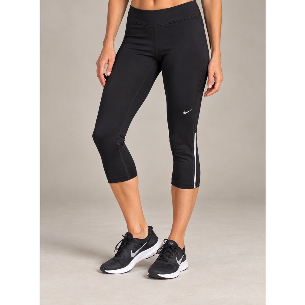 Nike Dri-FIT Running Capris Large Black Cropped Leggings Activewear Reflective
